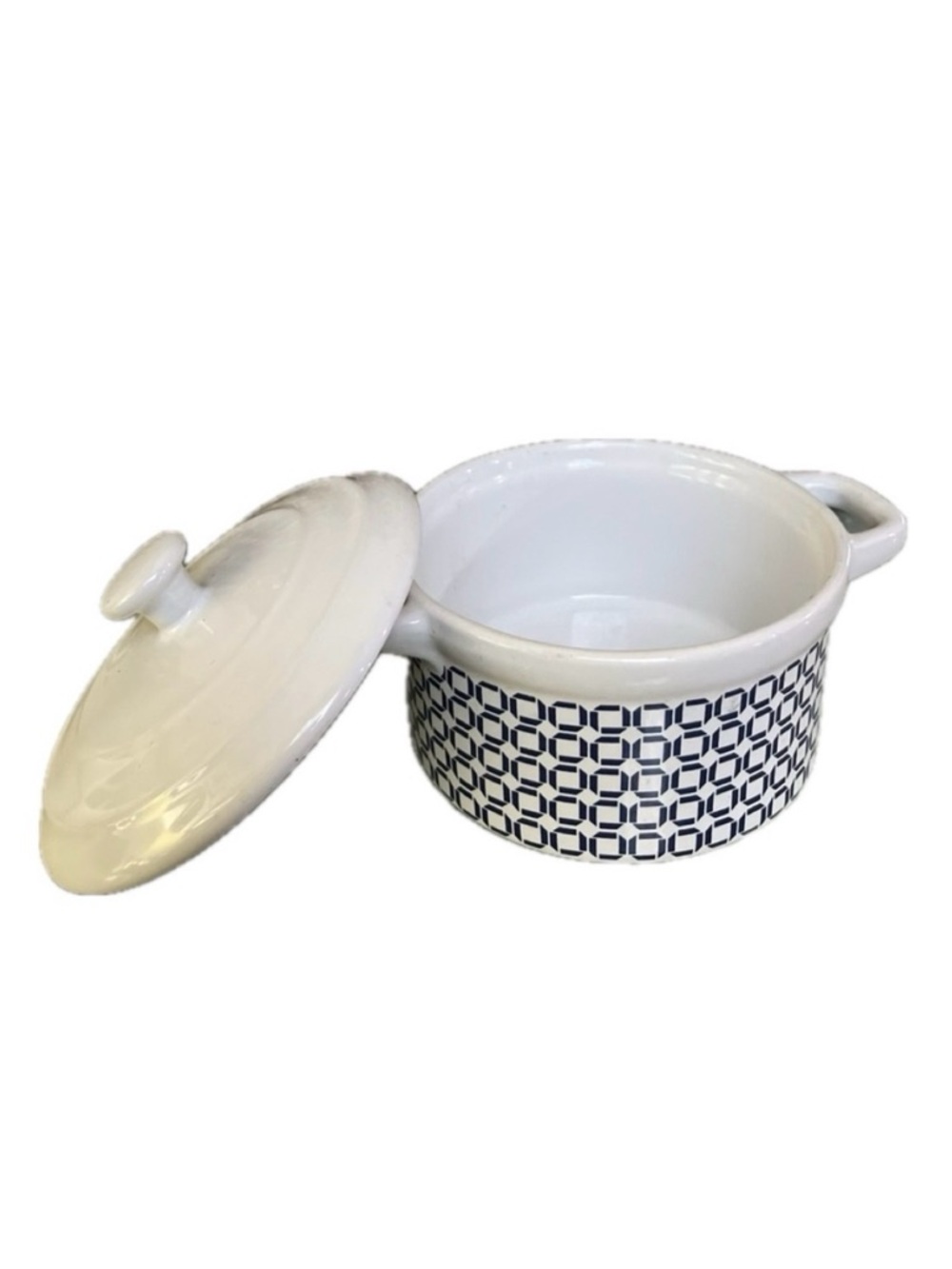 Mini Ceramic Cassoulet Dish with Lid in Retro Graphic Pattern